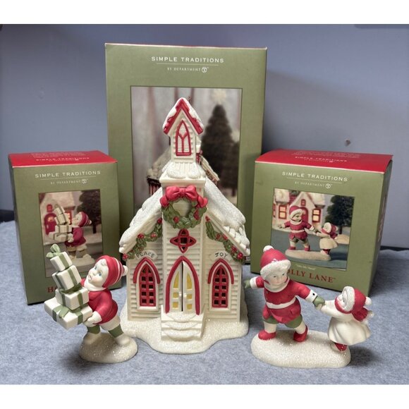 Department 56 Simple Traditions Holly Lane Christmas Figurine Set - Picture 1 of 14